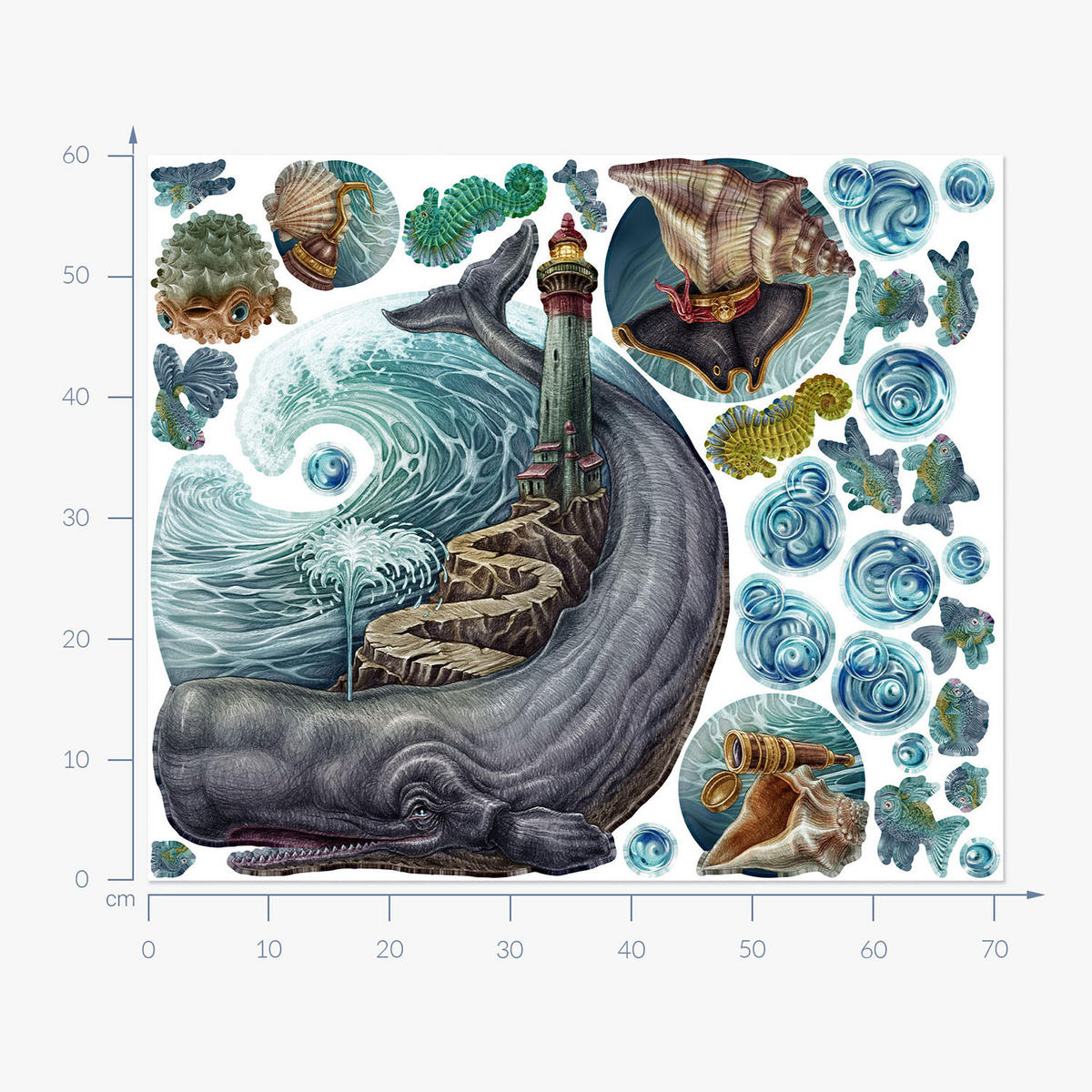 WANDAUFKLEBER 60x71cm - Zeichentricktiere - Multicolor, Kunststoff (60/71/0.1cm) - Wallfluent