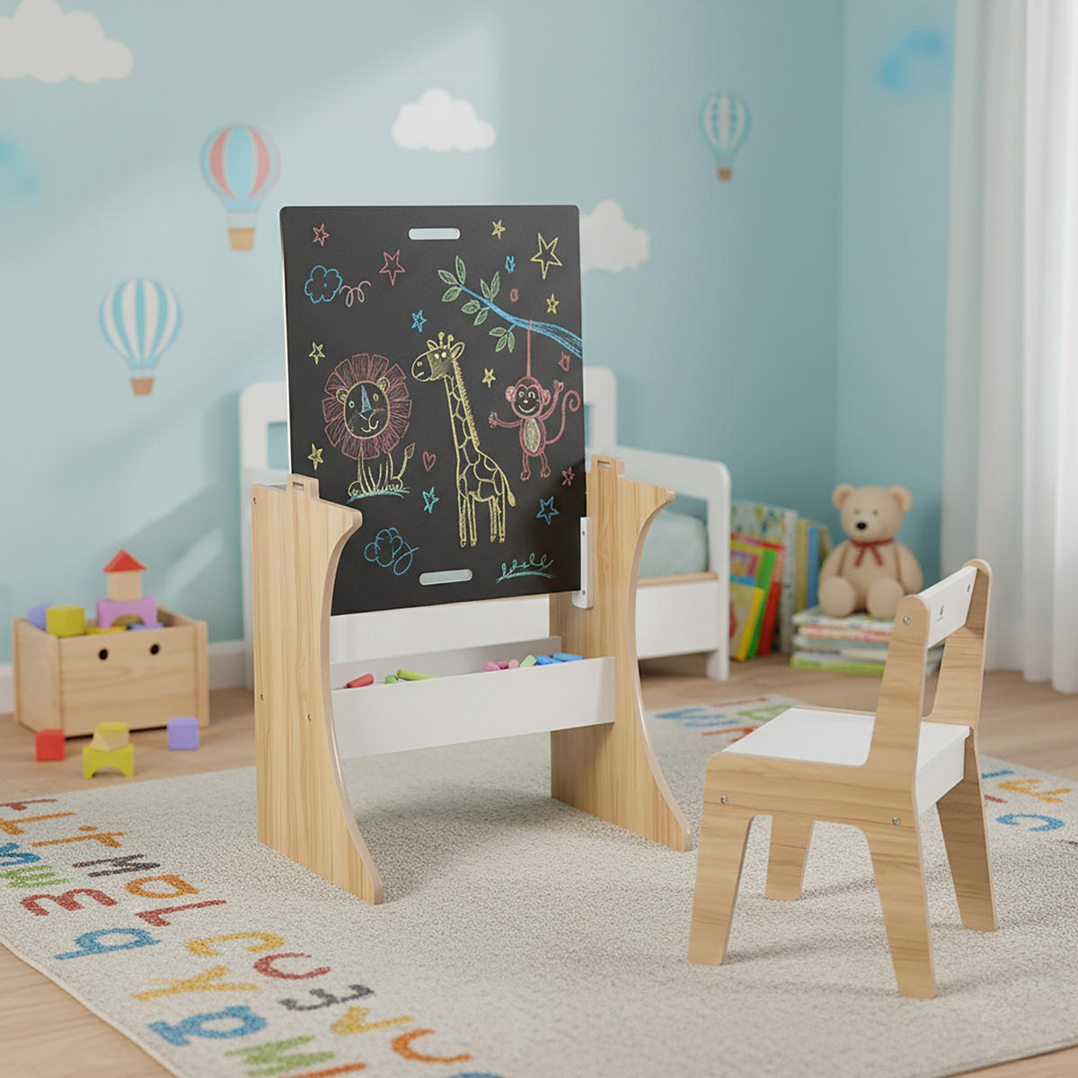 KINDERSITZGRUPPE Weiß Natur Schwarz 2-tlg.-Set MDF - Multicolor, Holzwerkstoff (60/56/50cm) - Relaxdays