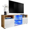 SIDEBOARD TV URBINO Eiche Wotan, Blau LED Beleuchtung - Eiche Wotan/Weiß, Glas/Holzwerkstoff (140/53/35cm) - Komodee