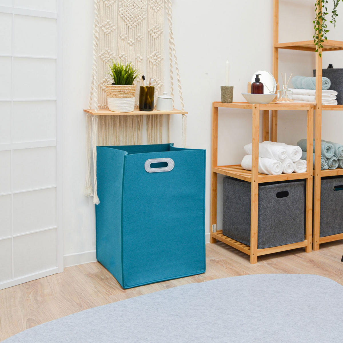 WÄSCHEKORB 100 Liter 43x38x60 cm Petrolfarben - Blau, Kunststoff (38/60/43cm) - Dunedesign
