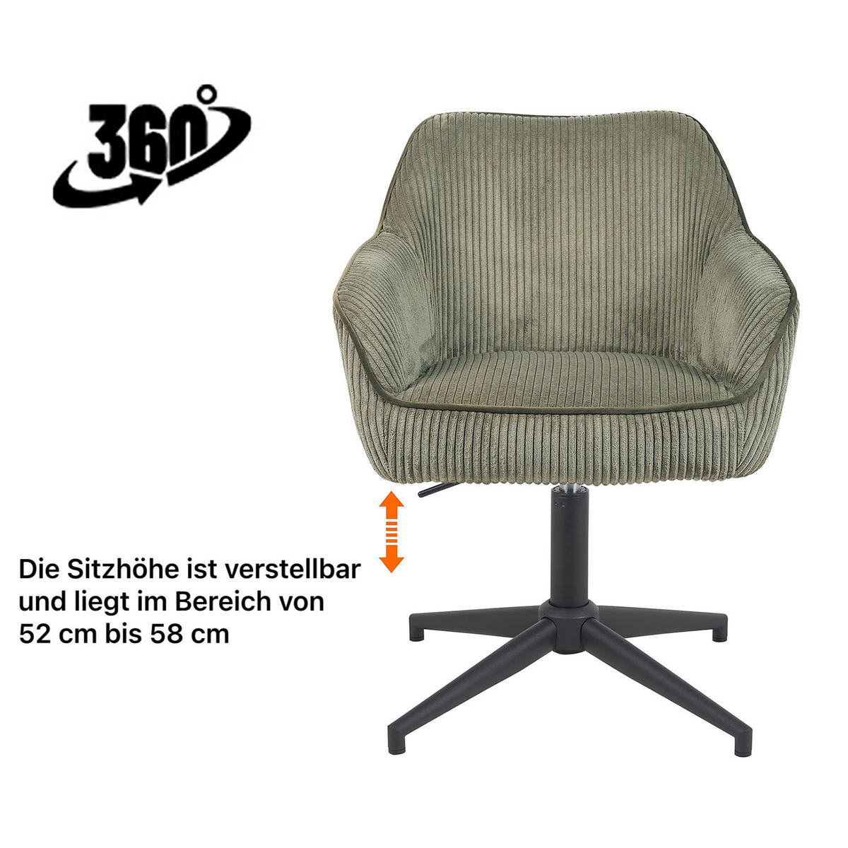 BÜROSTUHL Mika-Caro - Schwarz/Grün, Textil/Metall (60/79/61cm) - DUBI Möbel