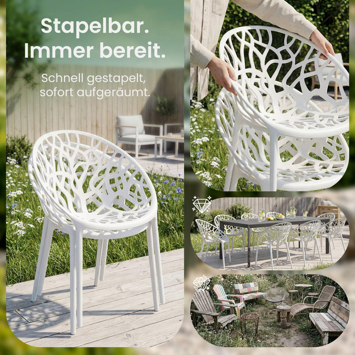 GARTENSITZGRUPPE 2 Kunststoff Weiß - Weiß, Kunststoff - CLP