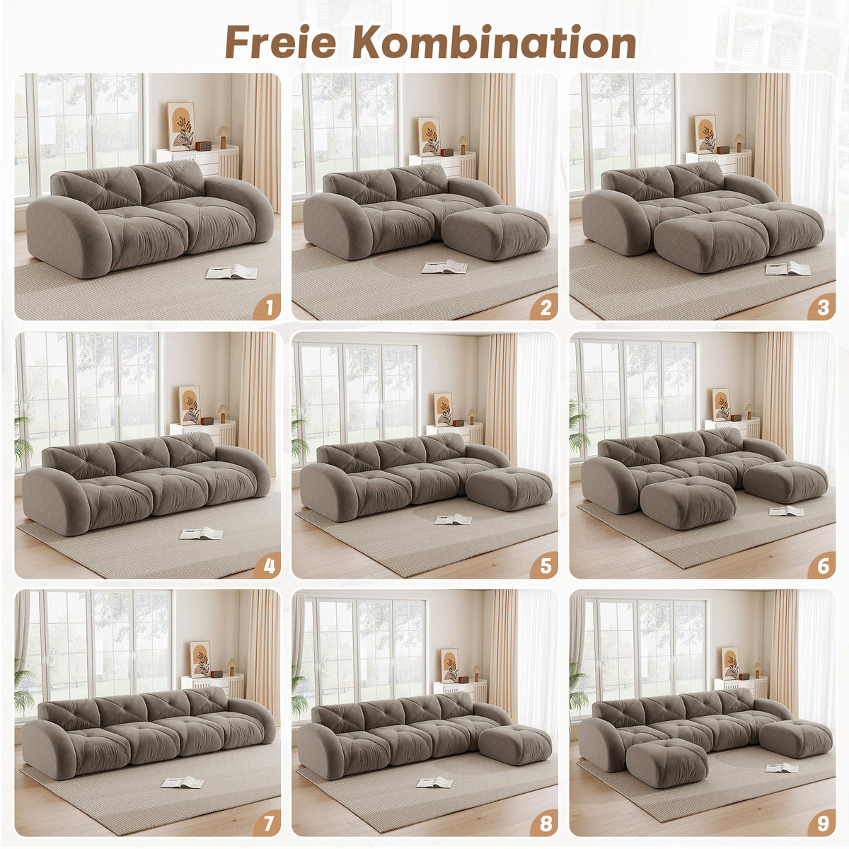 2-SITZER 204 x 171 x 76 cm Rutschfest - Taupe, Textil (171/76/204cm) - Raelunyi