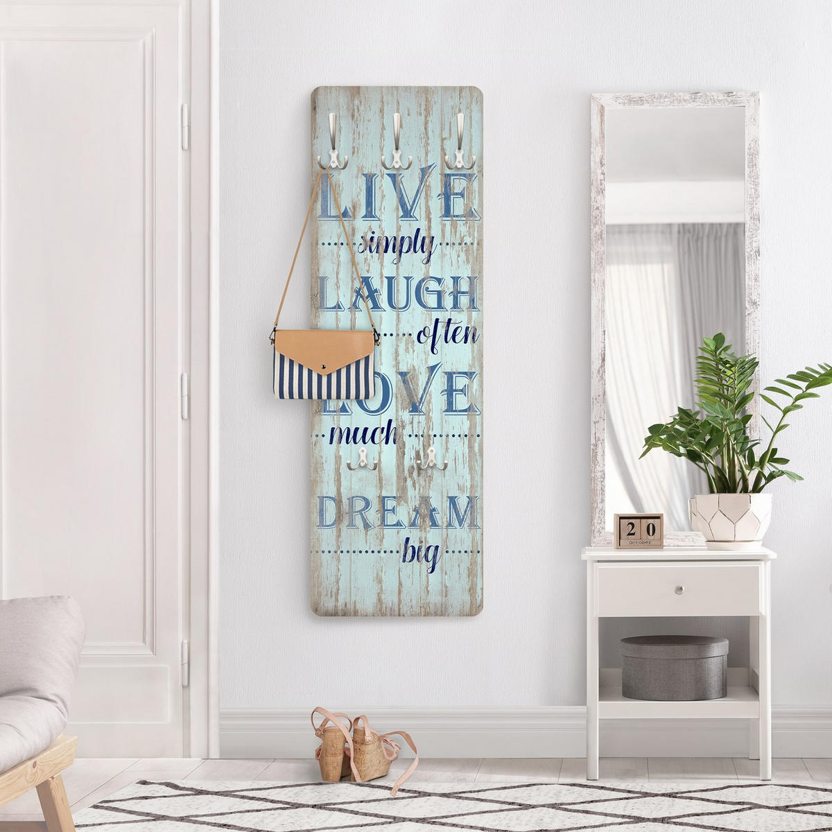 WANDGARDEROBE - Live simply 34/105 cm - Blau, Holzwerkstoff (34/105/1.6cm) - Bilderwelten