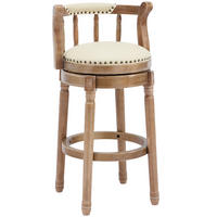 BARHOCKER DE-36399 mit 360°-Drehung und Echtlederbezug Beige - Weiß, Holz (54.8/96/54.8cm) - ComfortXL