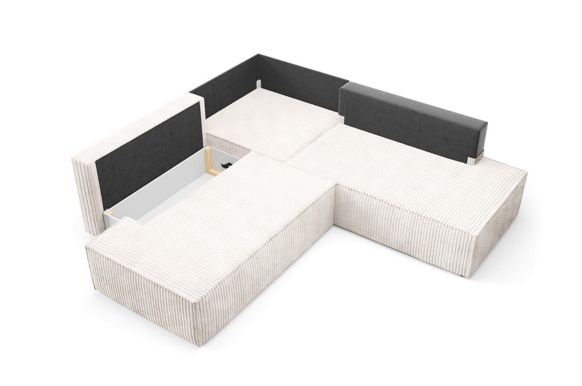 ECKSOFA TESSO II R-S Creme Kordstoff mit Schlaffunktion - Creme, Holz (254/254cm) - MASSENO