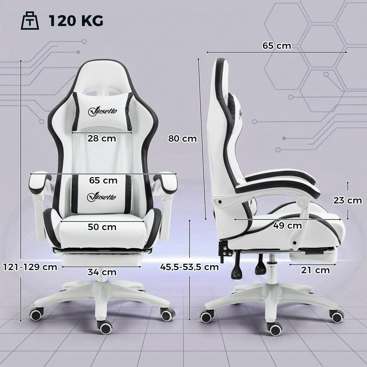 GAMING-STUHL Schwarz 65.0/65.0/129.0 cm - Schwarz, Textil (65/129/65cm)