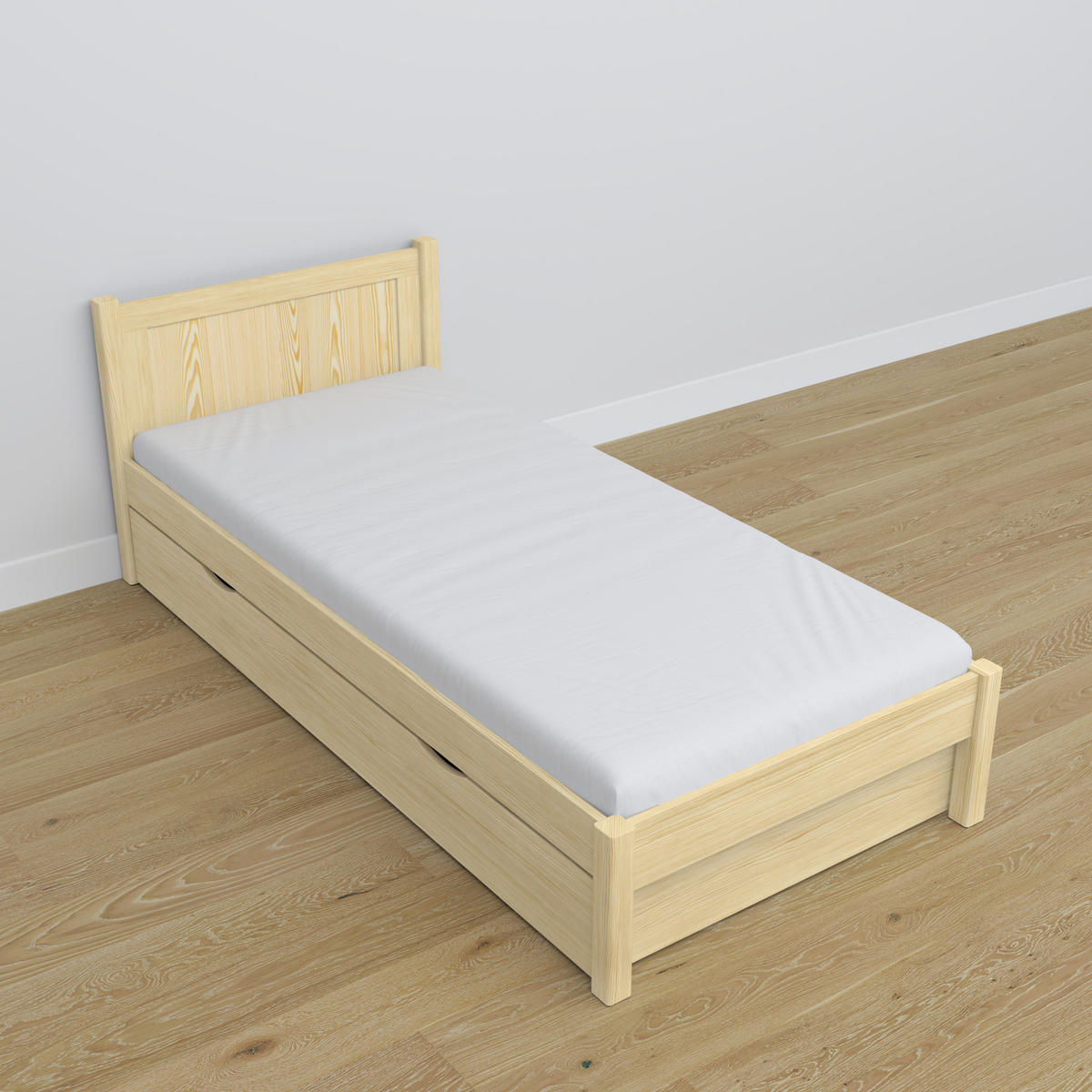 BETT mit Schublade N02 Klare Kiefer 90/190 - Braun, Naturmaterialien/Holz (90/190cm) - N-Wood