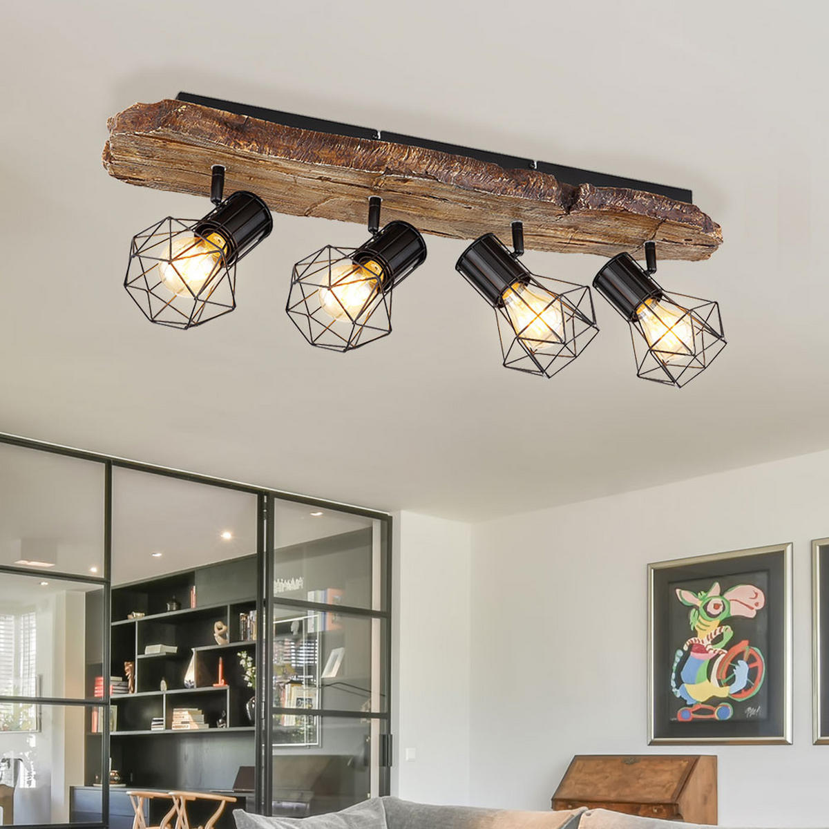 LED DECKENLEUCHTE Metall Holzoptik Braun - Braun, Metall (78/15/24cm) - Globo Lighting