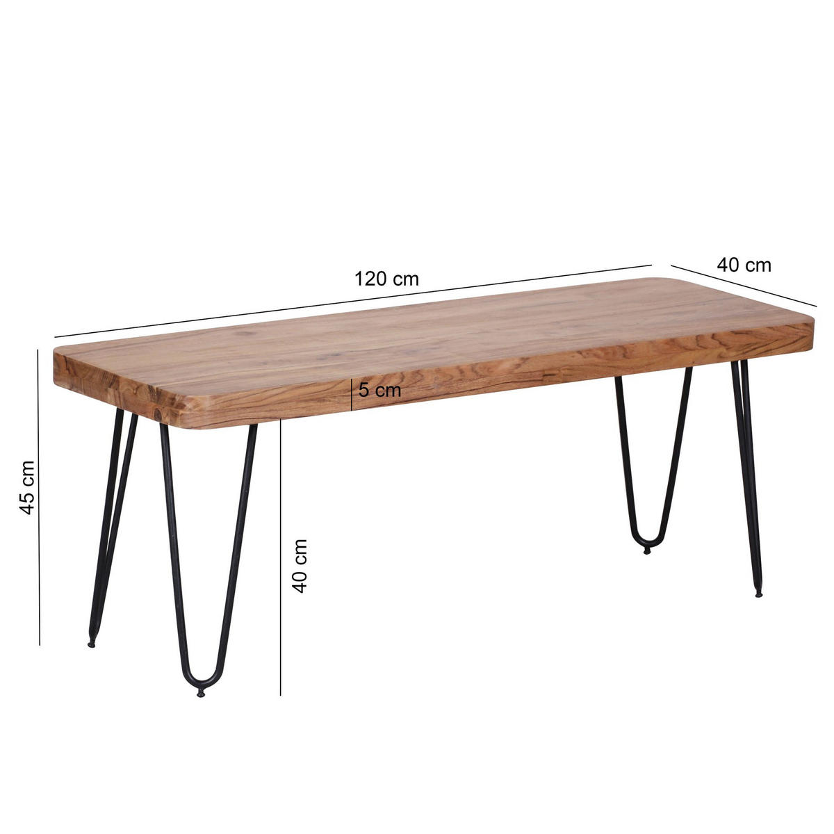 SITZBANK BALU Massivholz Metallbeine Landhausstil, Beige 120x40x45 cm - Beige/Schwarz, Holz/Metall (120/45/40cm) - KADIMA DESIGN
