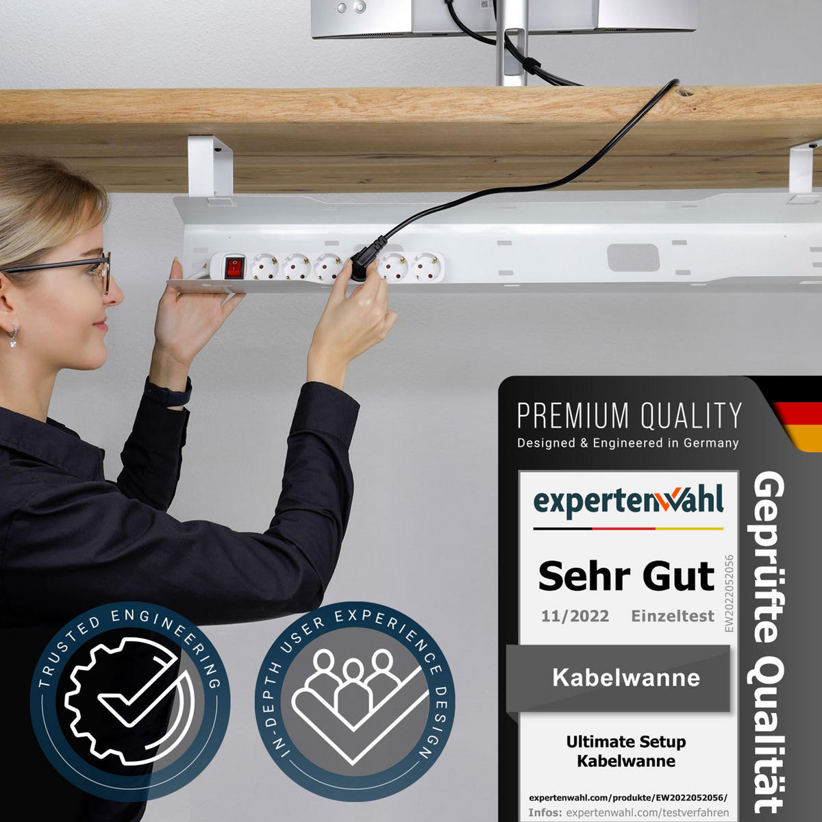 KABELWANNE Schreibtisch - Kabelmanagement, weiß - Weiß, Metall (90/10.8/13cm) - Ultimate Setup
