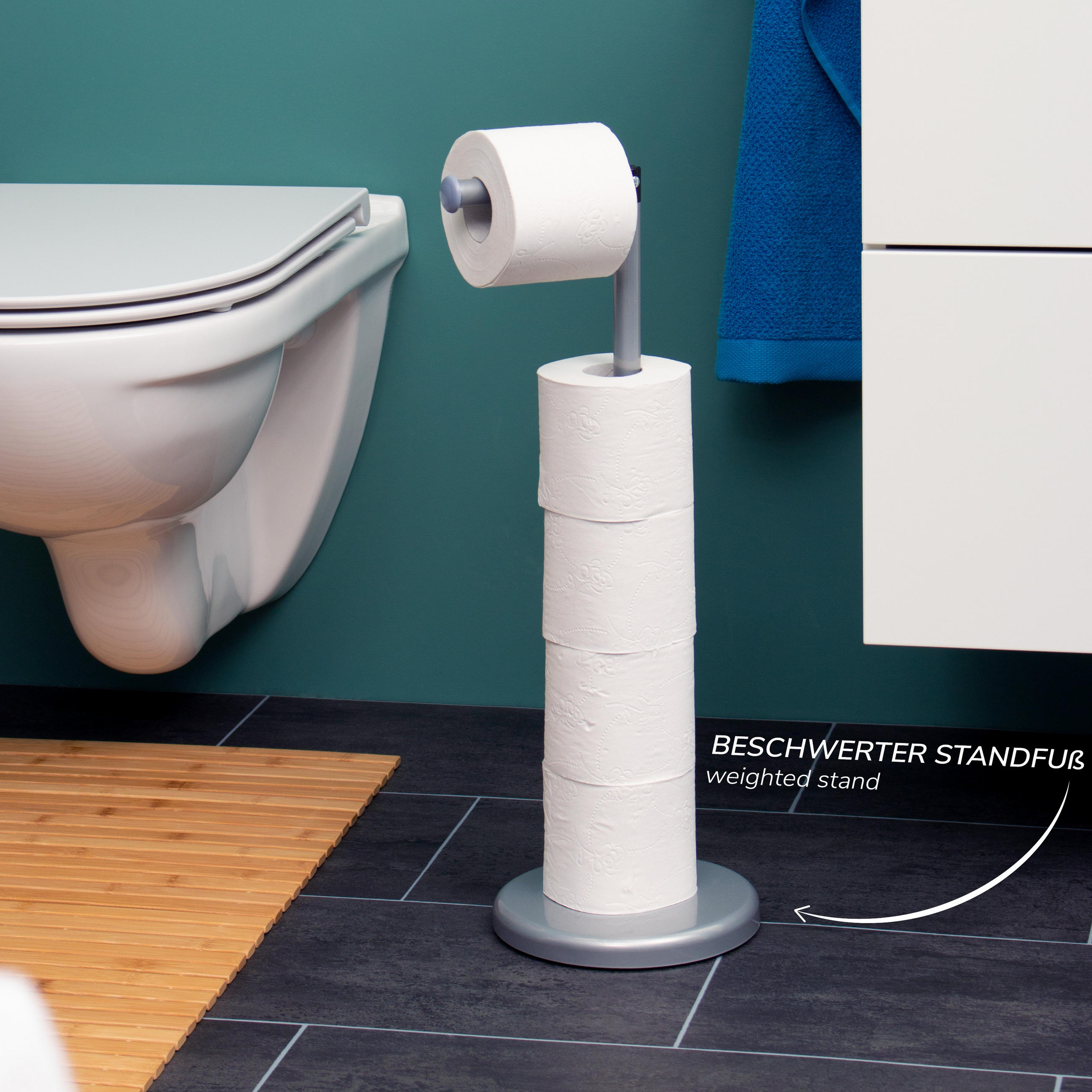 STAND-WC-ROLLENHALTER, grau, Stahl - Grau, Metall (19/55/19cm) - bremermann