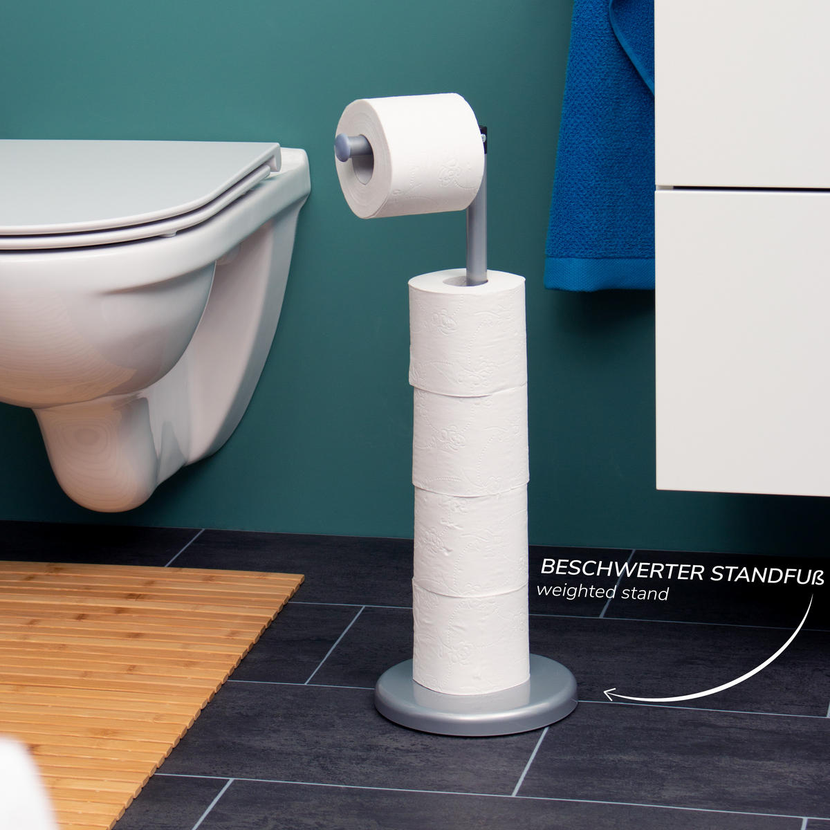 STAND-WC-ROLLENHALTER, grau, Stahl - Grau, Metall (19/55/19cm) - bremermann