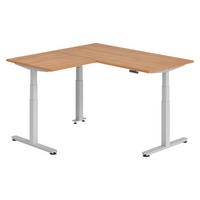 ECKSCHREIBTISCH elektrisch höhenverstellbar L-Form 160/160/74 cm in Nussbaumfarben/Silberfarben - Silberfarben/Nussbaumfarben, Holzwerkstoff (160/160/74cm) - bümö