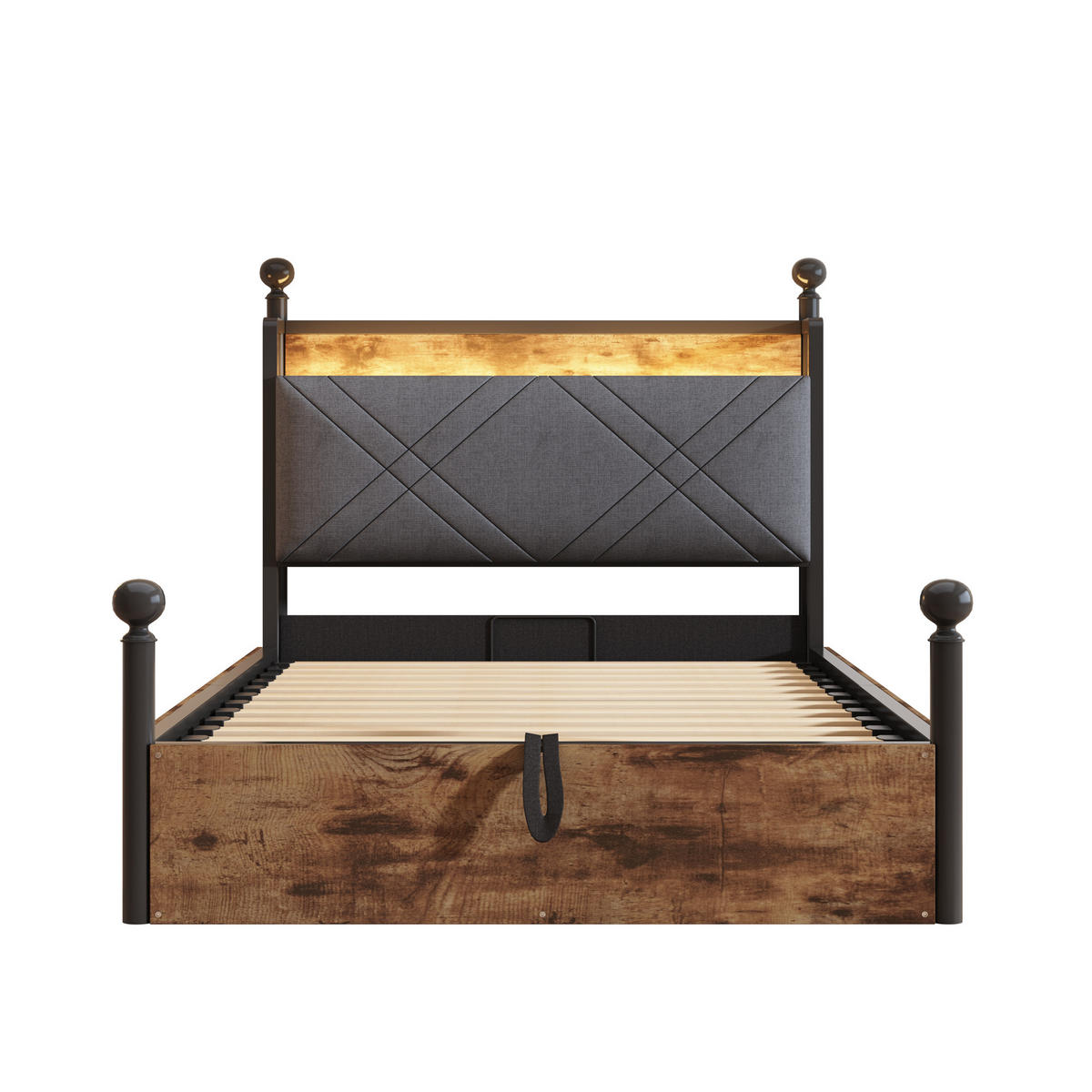 METALLBETT 90/190 cm schwarz mit hydraulischem Stauraum und LED-Beleuchtung - Schwarz, Metall (90/190cm) - OKWISH