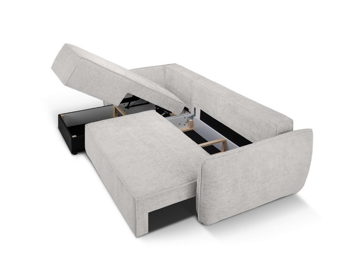 AUSKLAPPBARES-ECKSOFA links mit Container Kaelle aus Chenille-Stoff hellgrau 4 Sitzplätze - Hellgrau, Textil (165/252cm) - Micadoni