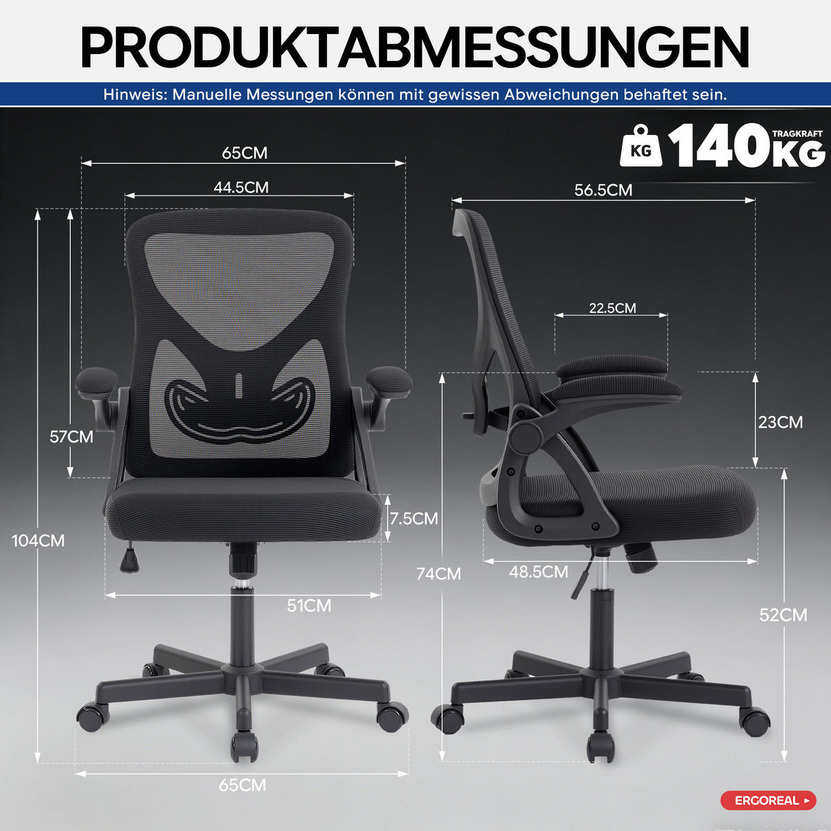 DREHSTUHL Schwarz mit verstellbare Rückenlehne und verstellbare Lendenwirbelstütze - Schwarz, Kunststoff (65/104/65cm) - Oxeza