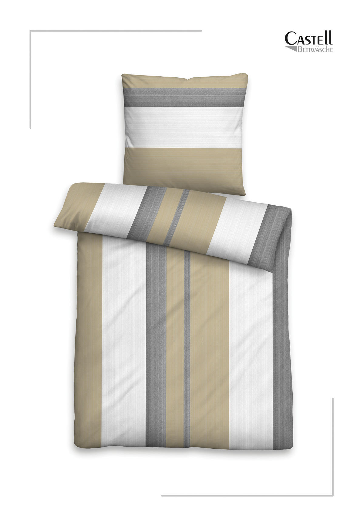 BETTWÄSCHE-GARNITUR Thermofleece Längsstreifen kitt, 135x200 cm + 80x80 cm - Beige, Textil (135/200cm) - Castell