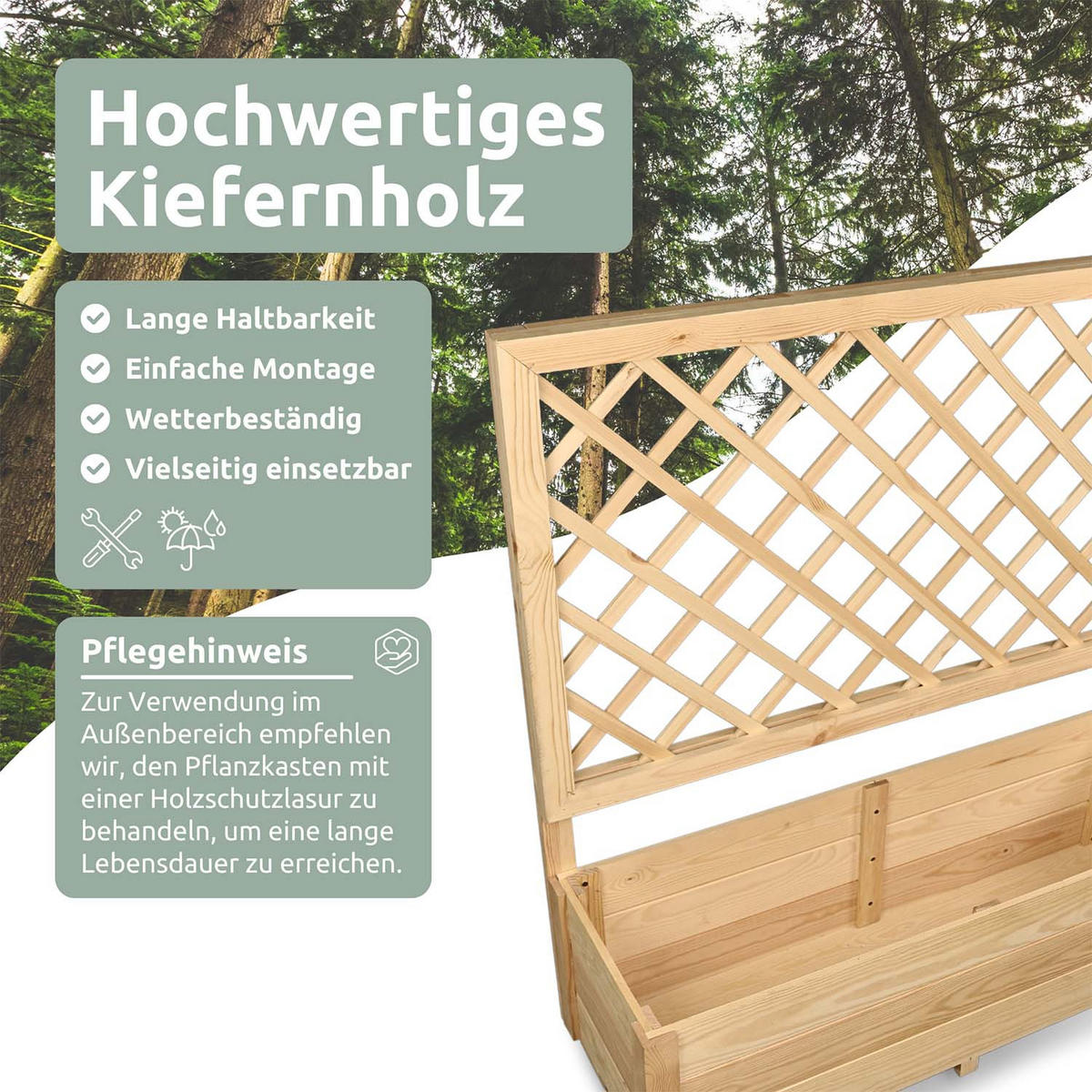 PFLANZKASTEN mit Rankgitter- Kiefer - 98 x 34 x 104cm - Naturfarben, Holz (98/104/34cm) - holz4home