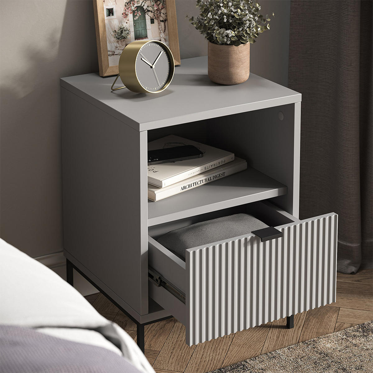 NACHTTISCH Eliza Grau 2er Set - Grau, Holzwerkstoff (40/55/38.1cm) - Vicco