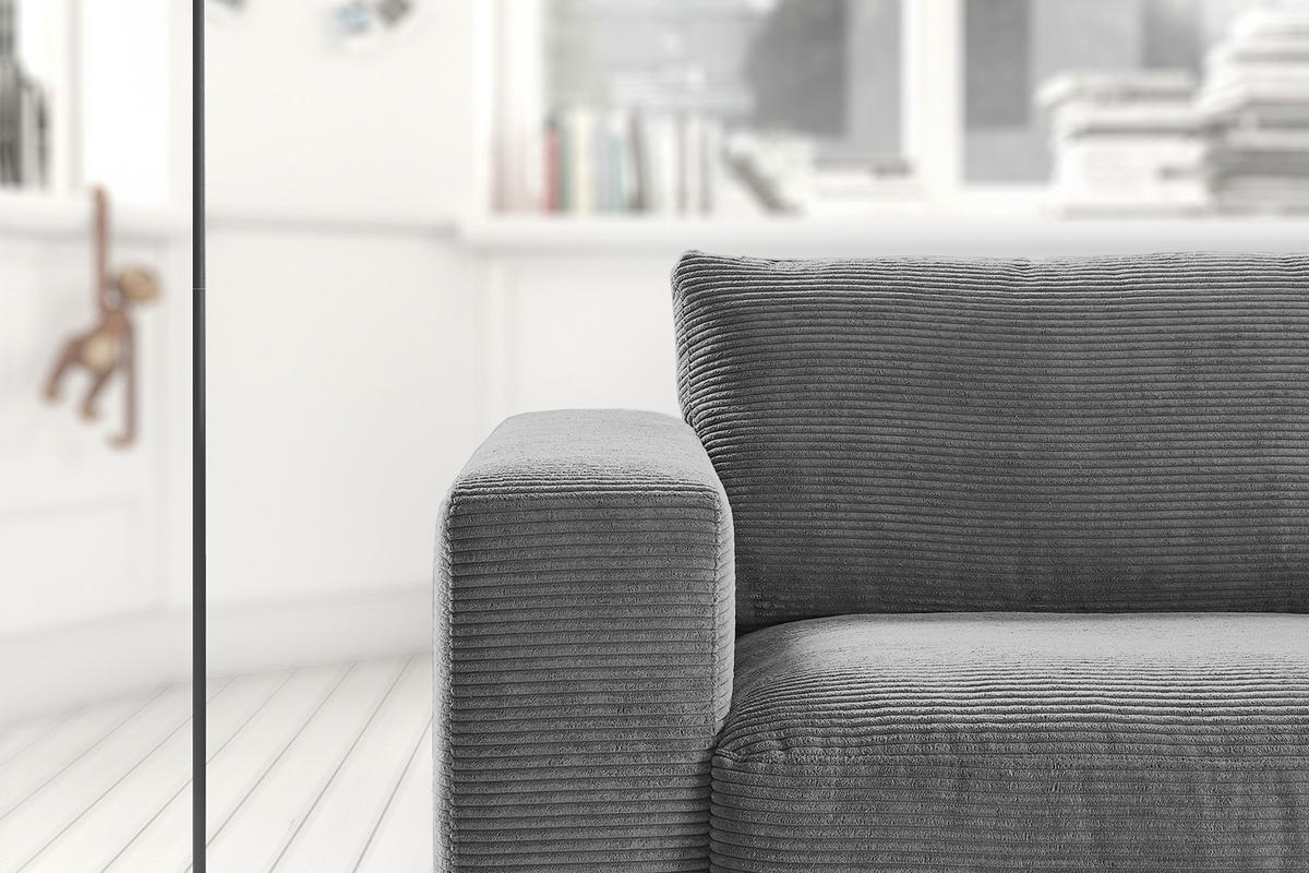 SOFA 2-SITZER MADELINE Grau Cord - Schwarz/Grau, Kunststoff/Textil (230/85/127cm) - KAWOLA