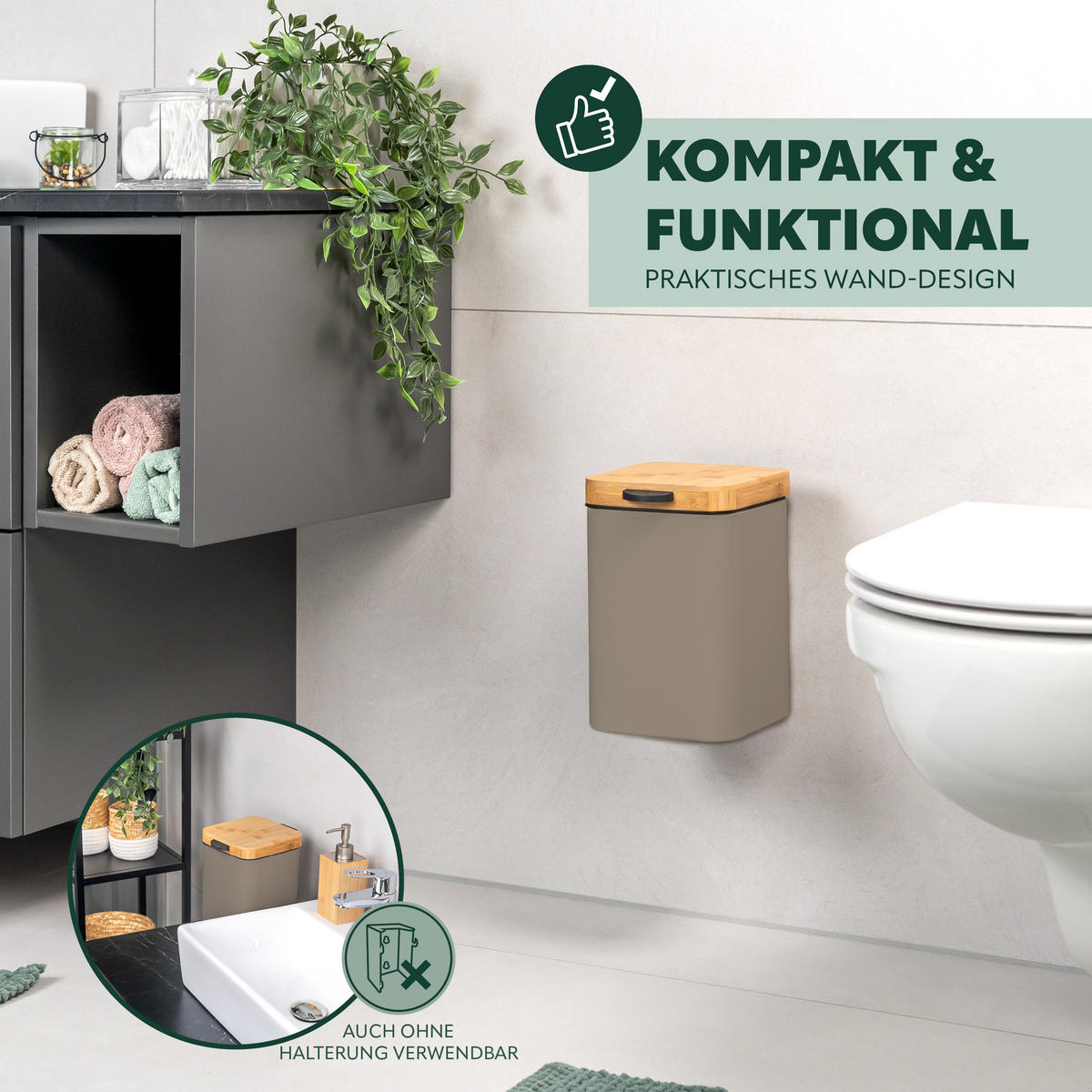 WAND-KOSMETIKEIMER 3 L, eckig, braun - Braun, Metall (16/24/23cm) - bremermann