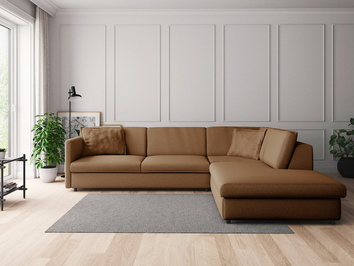 ECKSOFA mit Ottomane - Schwarz/Haselnussfarben, Kunststoff/Textil (328/272cm) - home24