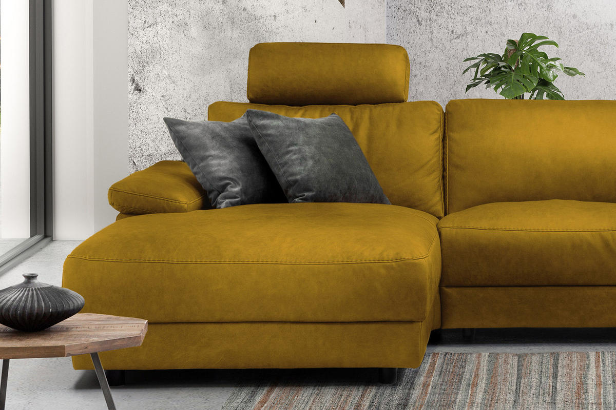 ECKSOFA XL MOTOR. RELAXFUNKTION LOLA Gelb Webstoff - Gelb/Schwarz, Textil (304/178cm) - KAWOLA