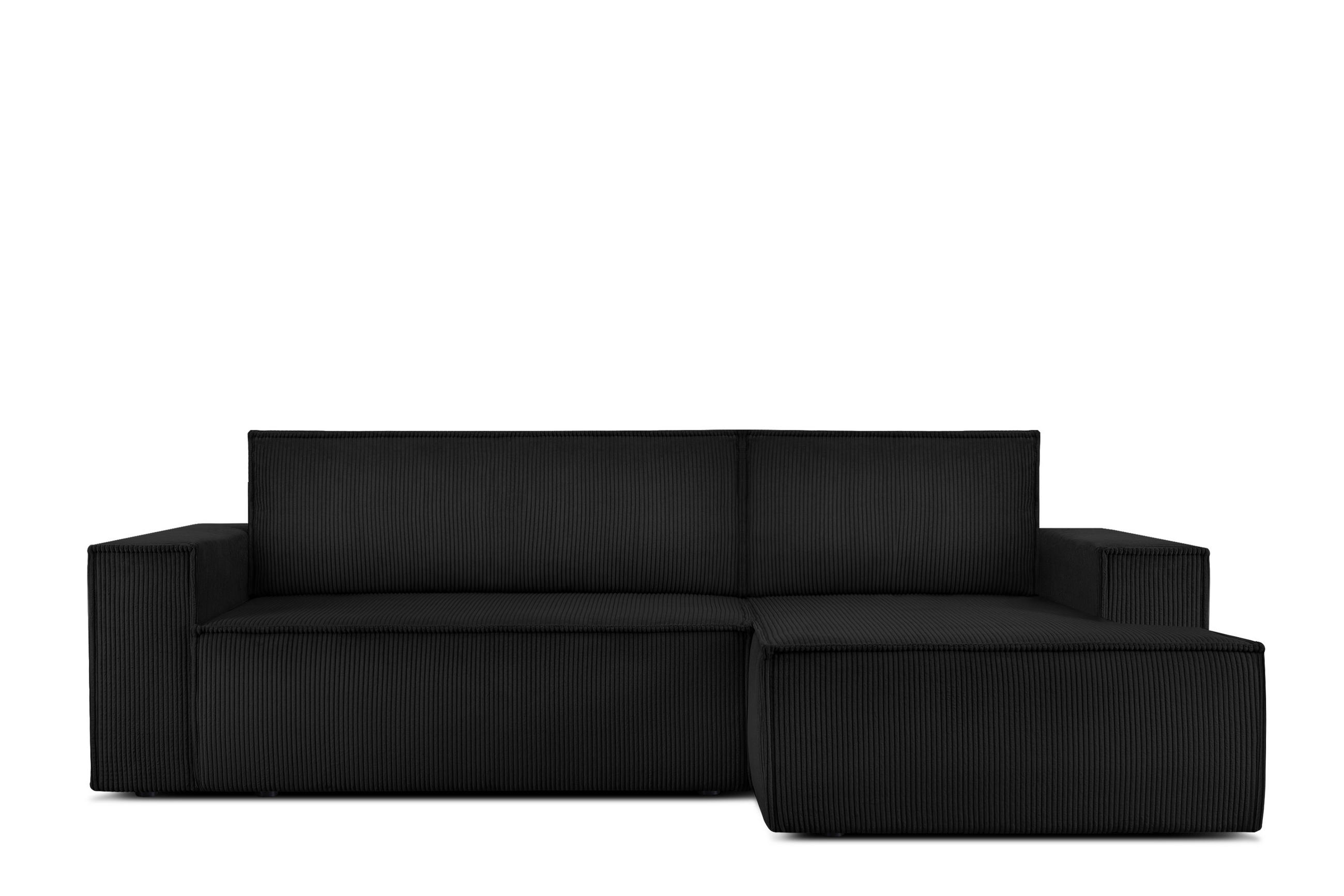 ECKSCHLAFSOFA-RECHTS NAPI in Pet Friendly Cord-Stoff, schwarz - Schwarz, Textil (262/148cm) - KONSIMO®