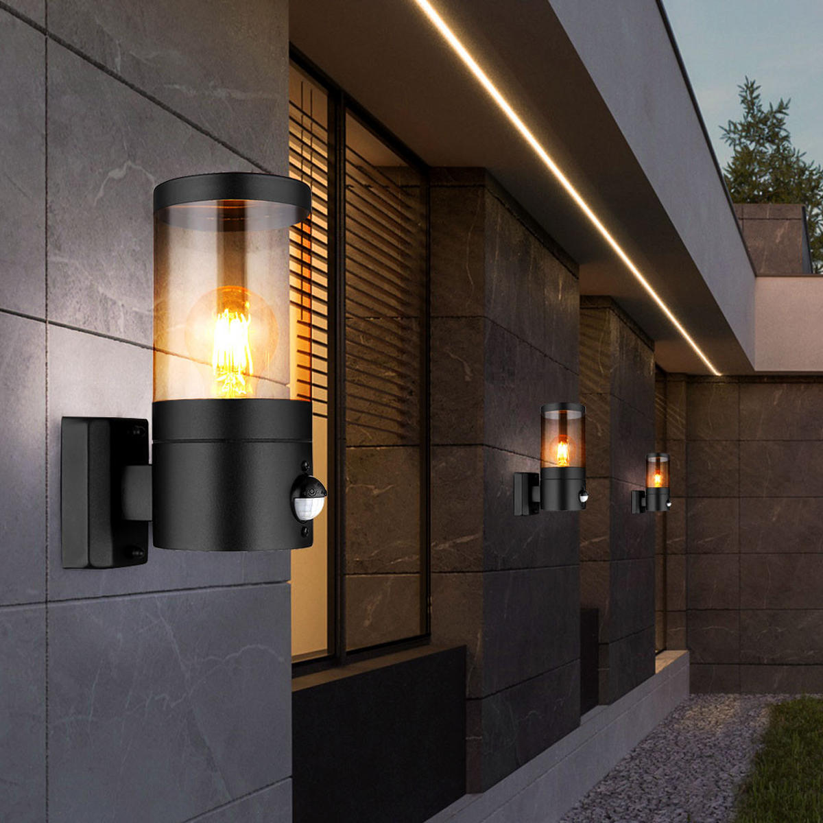 LED AUSSEN-WANDLEUCHTE Edelstahl Schwarz - Schwarz, Kunststoff (10.2/24.5/17cm) - Globo Lighting