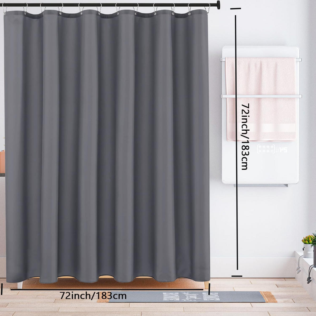 DUSCHVORHANG – Breite 180 x Höhe 180 cm – Grau – Inklusive Haken - Grau, Textil (180/180cm)