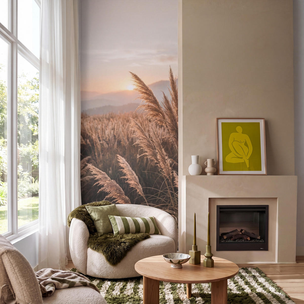 TAPETE - Gras - Feld - Sonne - Natur - 100x300 cm - Sandfarben, Papier (100/300cm) - OnlyWow
