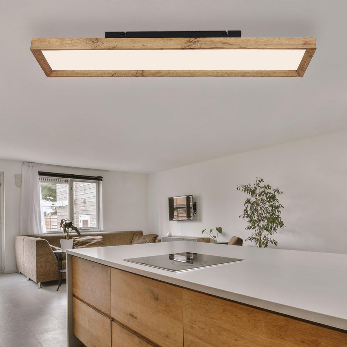 LED DECKENLEUCHTE Holzoptik Braun opal - Braun, Metall (80/20/8.5cm) - Globo Lighting