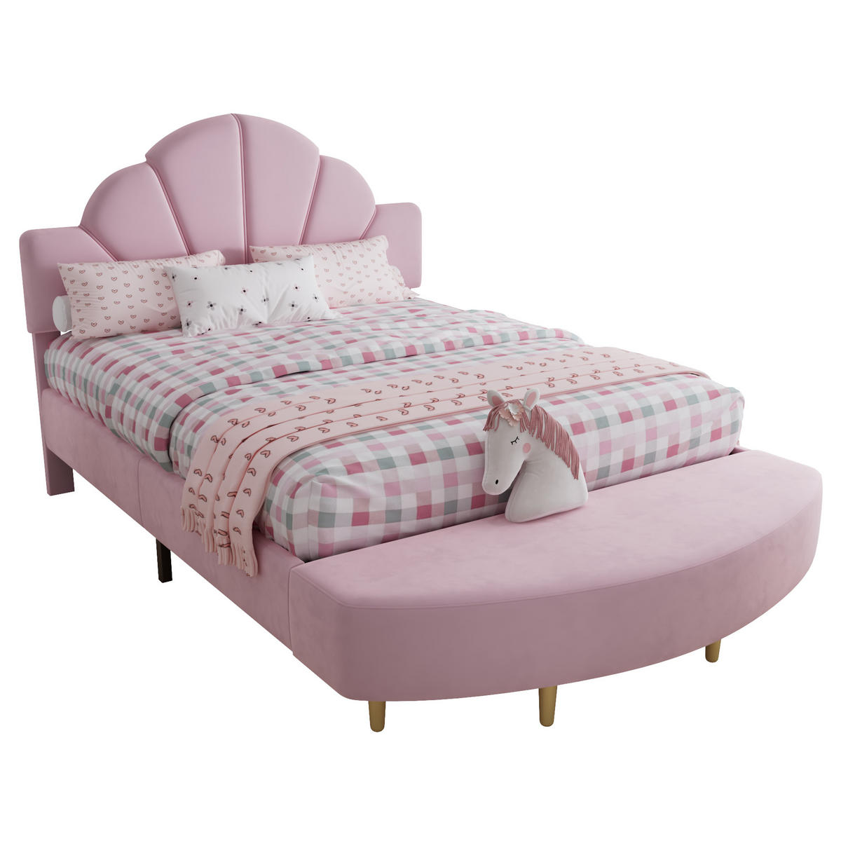 POLSTERBETT 140/200 cm Rosa mit Samtkopfteil und Bettbank - Rosa, Textil (140/200cm) - OKWISH