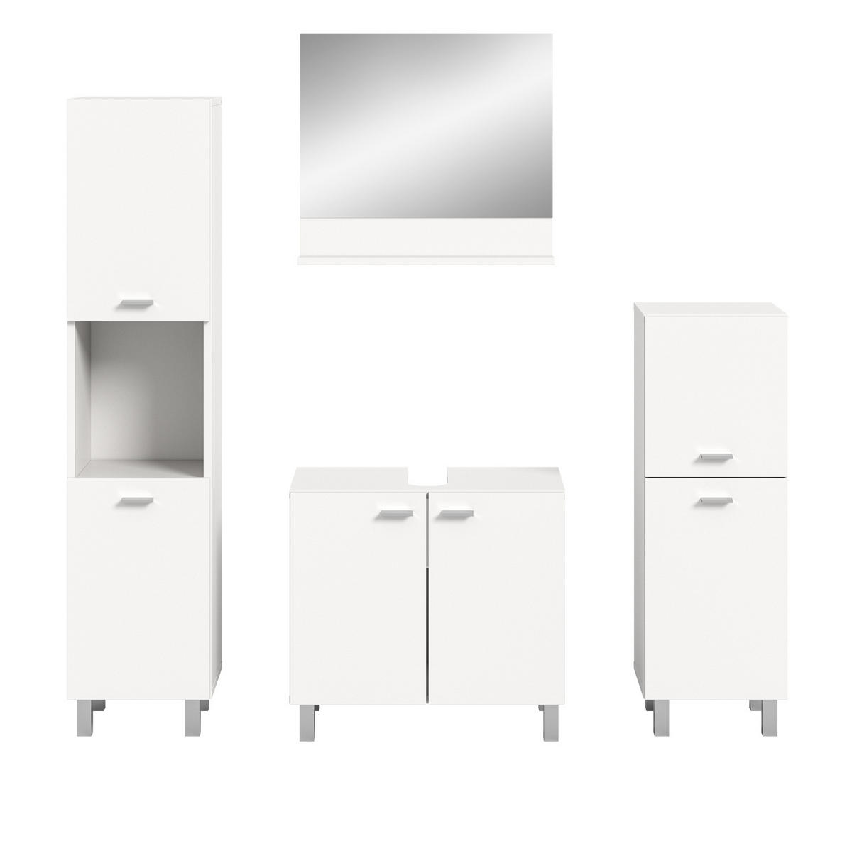 BADMÖBEL-SET weiß 4-teilig 140 cm, Kombination hängend oder stehend - Weiß, Glas/Holzwerkstoff (137/186/33cm) - Inn.Furn