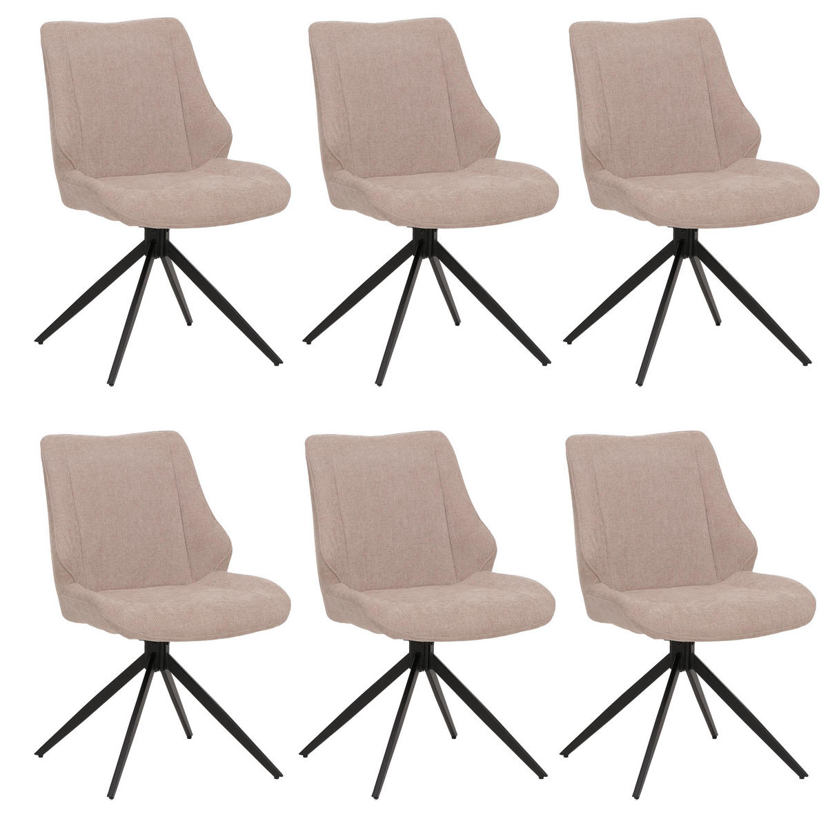 JÍDELNÍ ŽIDLE černá, béžová, sada 6 kusů - černá/béžová, textil (55/88/62cm) - MCW