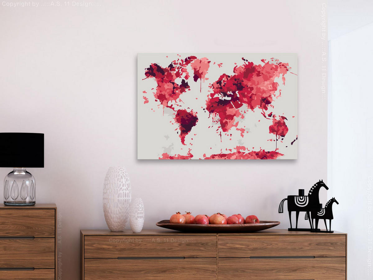 MALEN NACH ZAHLEN 50/40 cm - Rot/Grau, Textil (1.4/40cm) - KUNSTLOFT