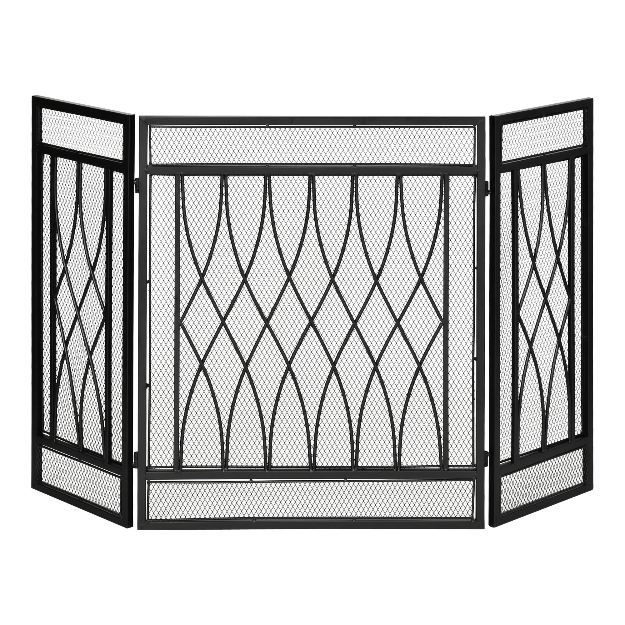 KAMINSCHIRM DE-17008 3 klappbare Flügel Schwarz - Schwarz, Metall (3/80/126cm) - ComfortXL