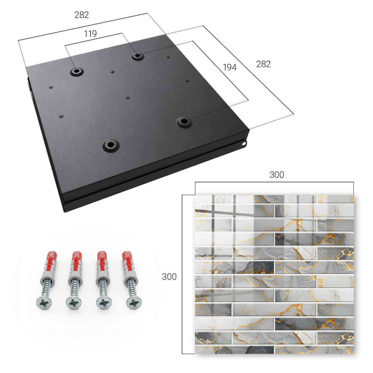 SCHLÜSSELBOX Schwarz 30x30 cm- Türöffnung nach rechts - Moderne Eleganz - Grau, Metall (30/30/5cm) - TULUP