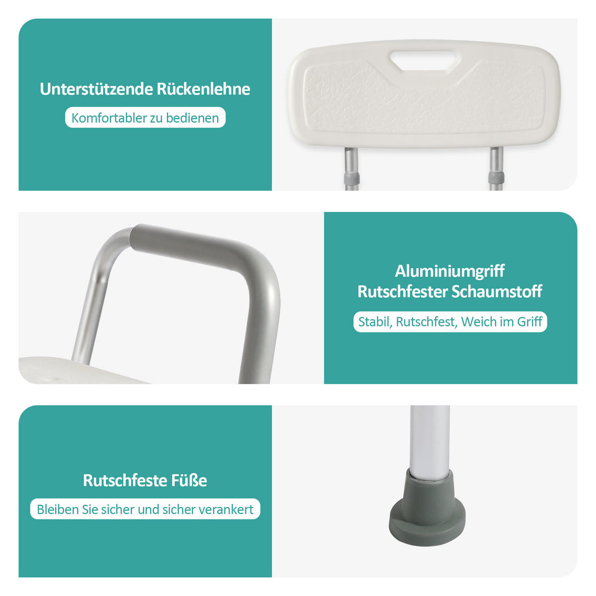 DUSCHHOCKER mit Abnehmbarer Armlehne 50,5/47,5/75 cm - Weiß, Metall (50/75/47cm) - EMKE