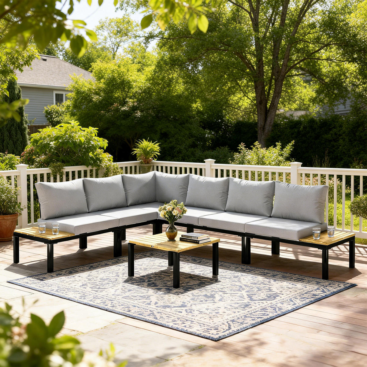 GARTENMÖBELSET DE-13526 6-teilig, verwandelbar in ein Bett Grau - Hellgrau, Metall - ComfortXL