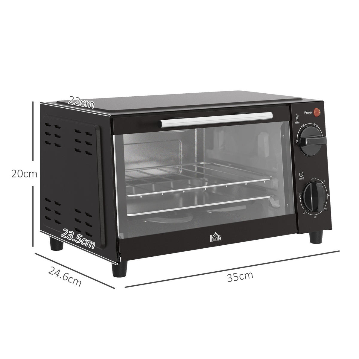 MINIBACKOFEN 9L 750W Mini Ofen mit Backblech & Grillrost, Einstellbare Temperatur 100-230°C, 60 Min. Timer, Schwarz - Schwarz, Metall (35/20/24.6cm) - Beaface