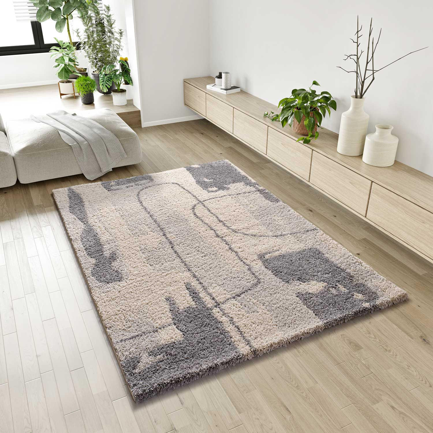 Thumbnail - Atticgo Hochflorteppich, Grau, Textil, Abstrakt, Rechteckig, 133x190 cm, Oeko-Tex® Standard 100, für Fußbodenheizung gee...