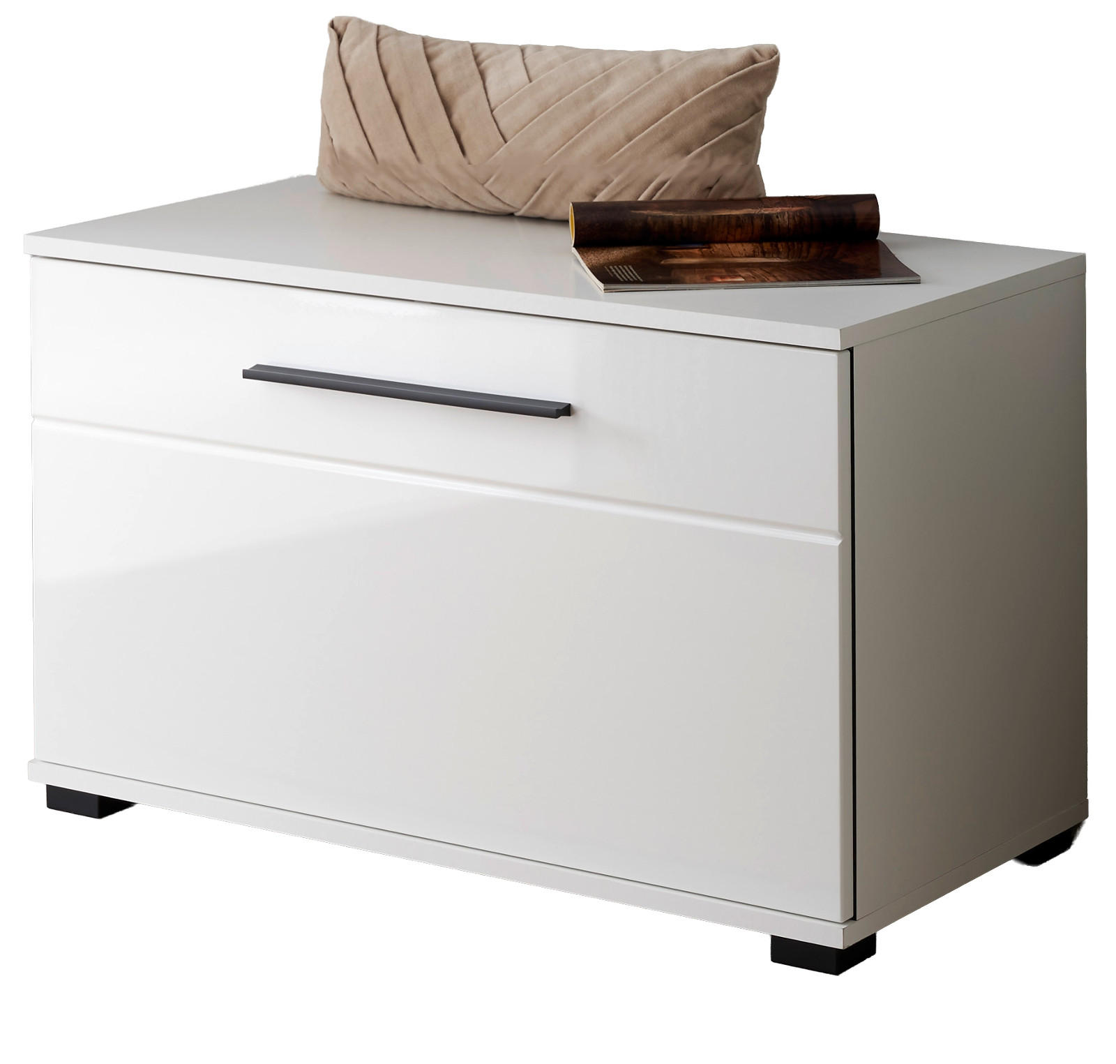 GARDEROBENBANK weiß Hochglanz 80 cm, Sitzbank mit Stauraum - Weiß Hochglanz/Schwarz, Holzwerkstoff/Kunststoff (80/50/40cm) - Furn.Design