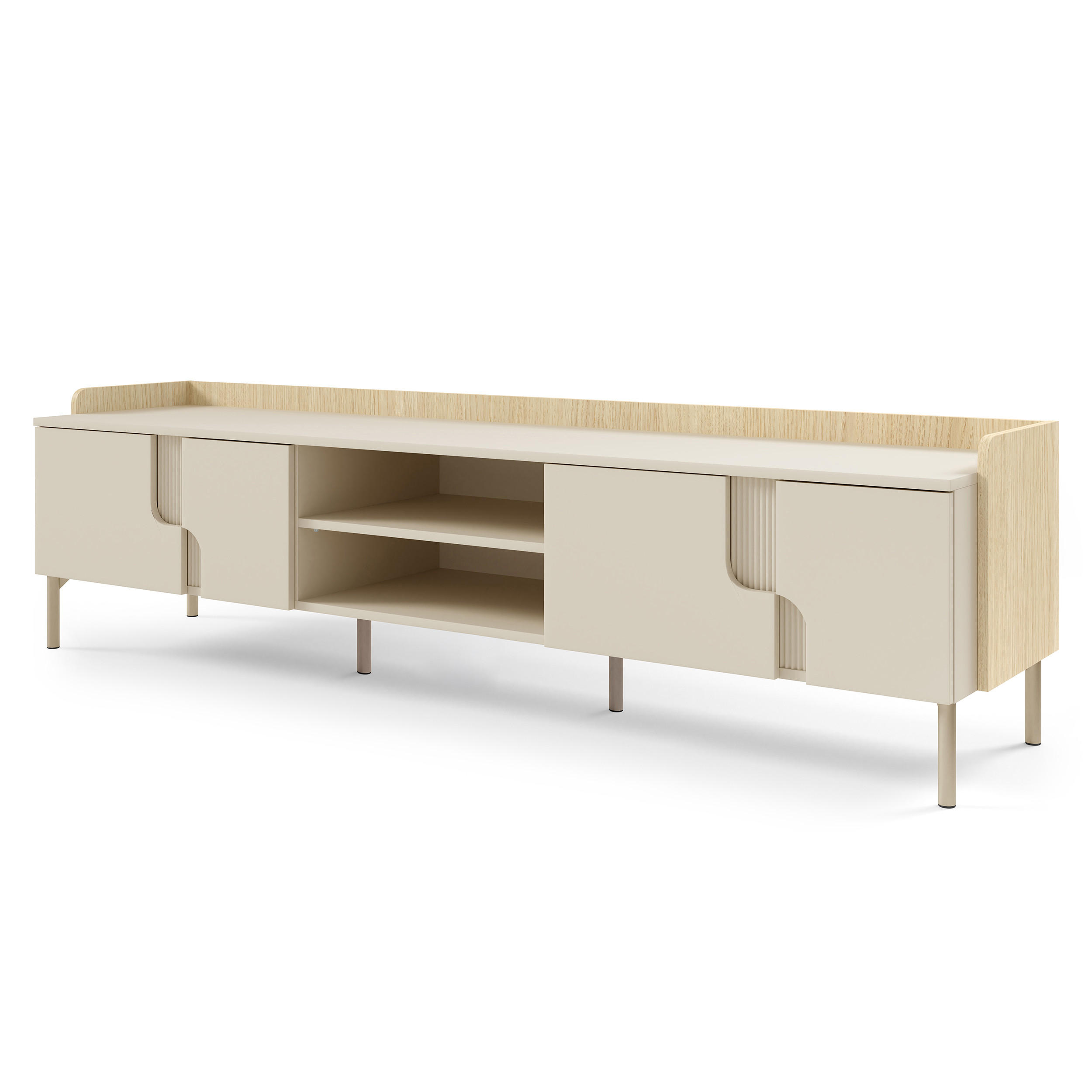 LOWBOARD Positivo mit 4 Türen, 200 cm, Mavelie-Eiche + Macadamia - Eichefarben, Holzwerkstoff (200/51/42cm) - Beautysofa