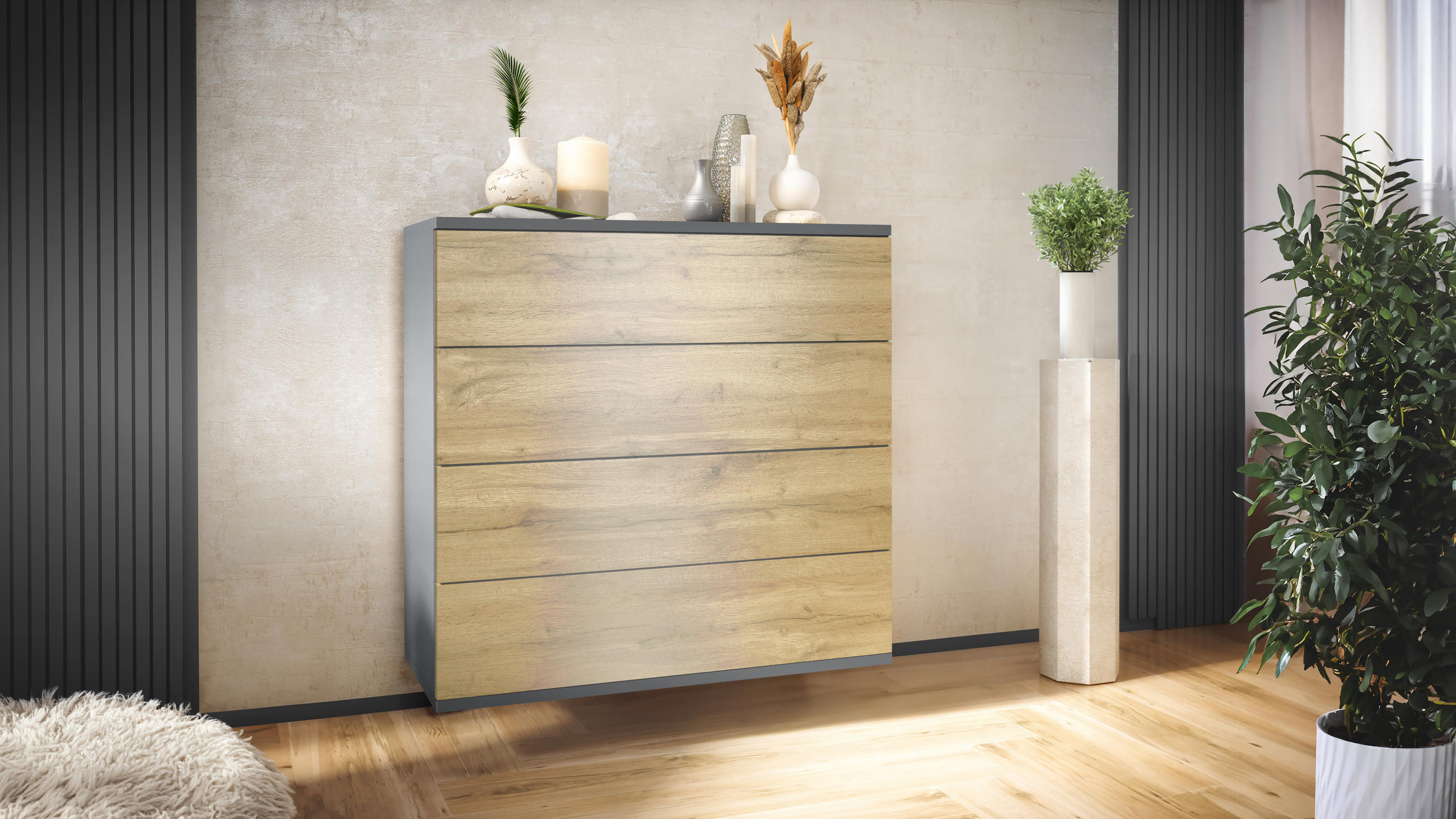 KOMMODE Pavos Eiche Evoke - Eiche San Remo, Holzwerkstoff (76/76/35cm) - Vladon