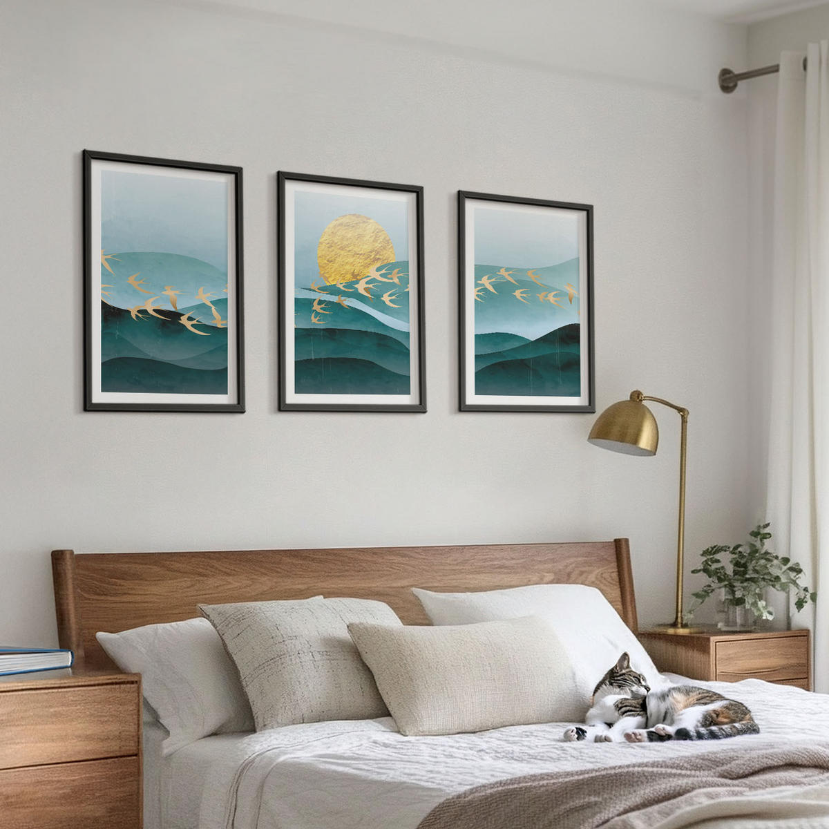 BILDER SET 3er Set - 40x60 cm Schwarzer Rahmen - Abstrakte Sonnenuntergangslandschaften - Schwarz, Kunststoff (40/60cm) - TULUP
