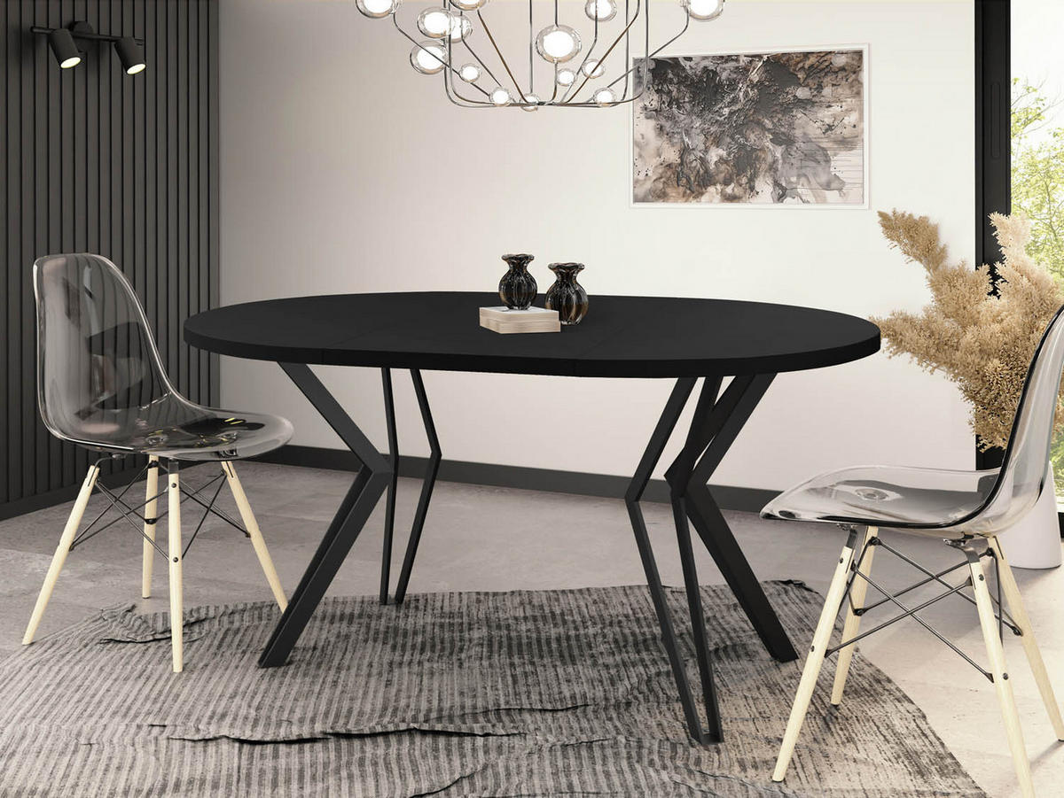 ESSTISCH Revena runder ausziehbarer, Schwarz 120-200/120/76 cm - Schwarz, Holzwerkstoff/Metall (120/120/76cm) - WFL GROUP