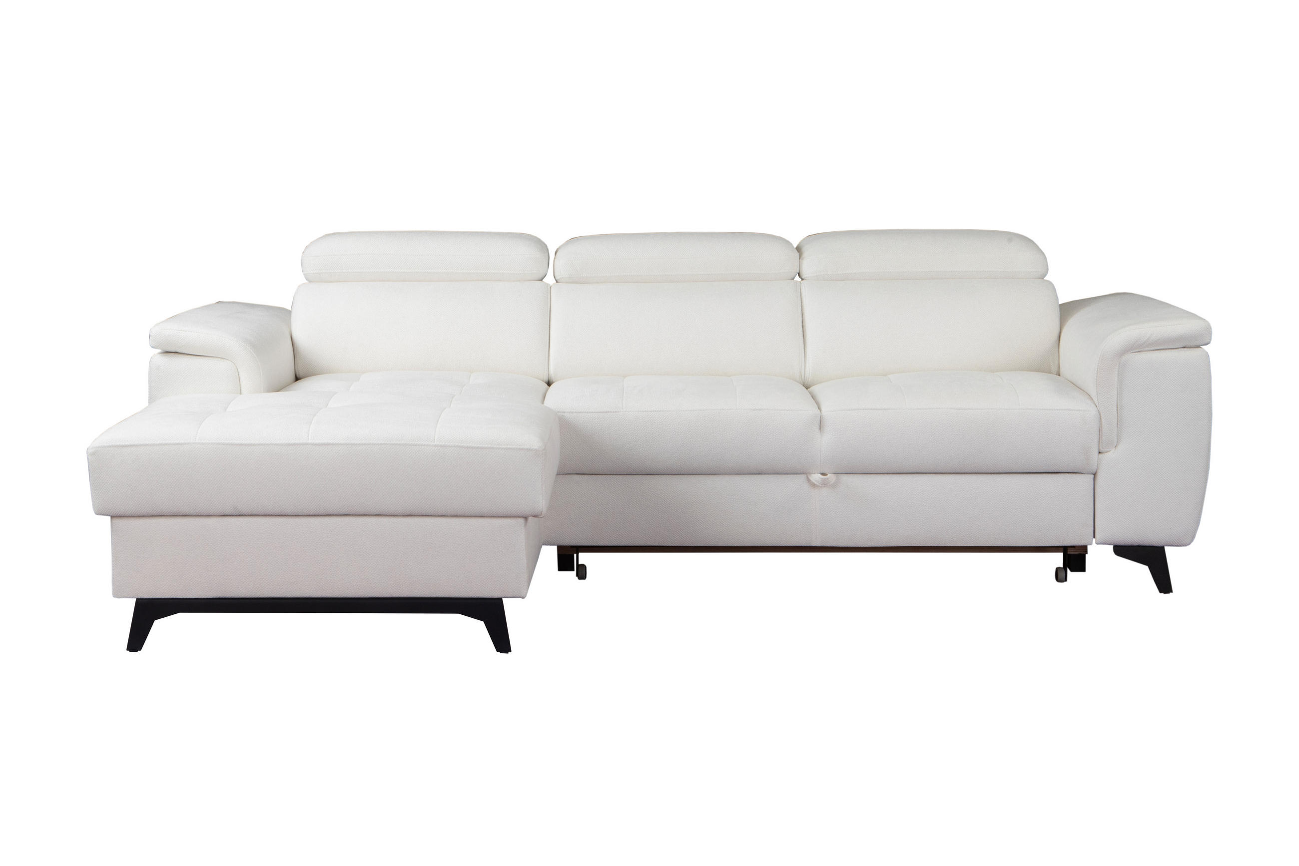 ECKSOFA VOLA Weiß Velours-Stoff mit Schlaffunktion - Weiß, Holz (270/175cm) - MASSENO