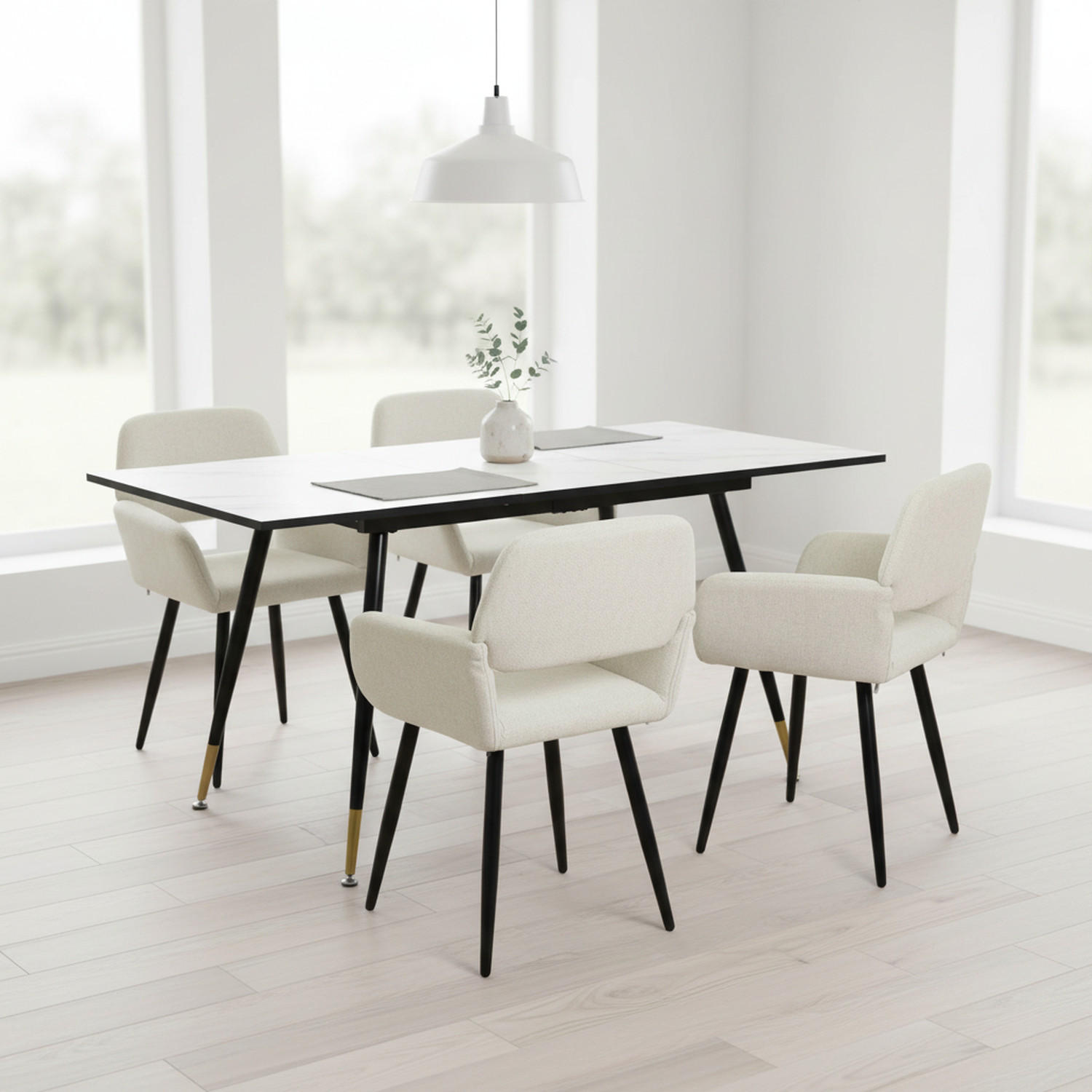 ESSZIMMER SET mit ausziehbarem Tisch und 4 bequemen Stühlen - Beige, Holzwerkstoff/Metall (80/75/160cm) - Urban Meuble